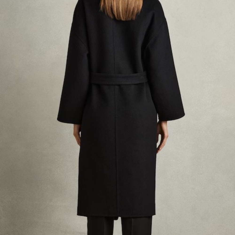 Unworn Reiss Black Bridget Belted Wool Blend Long Coat - Picture 6 of 11